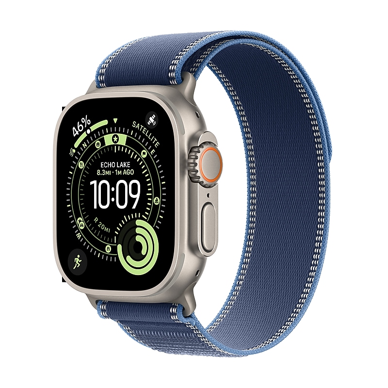 Apple Watch Ultra 3 GPS + Cellular Smartwatch, 49mm, Natural Titanium Case with Blue Trail Loop, Small/Medium (MEWR4LW/A) image 1