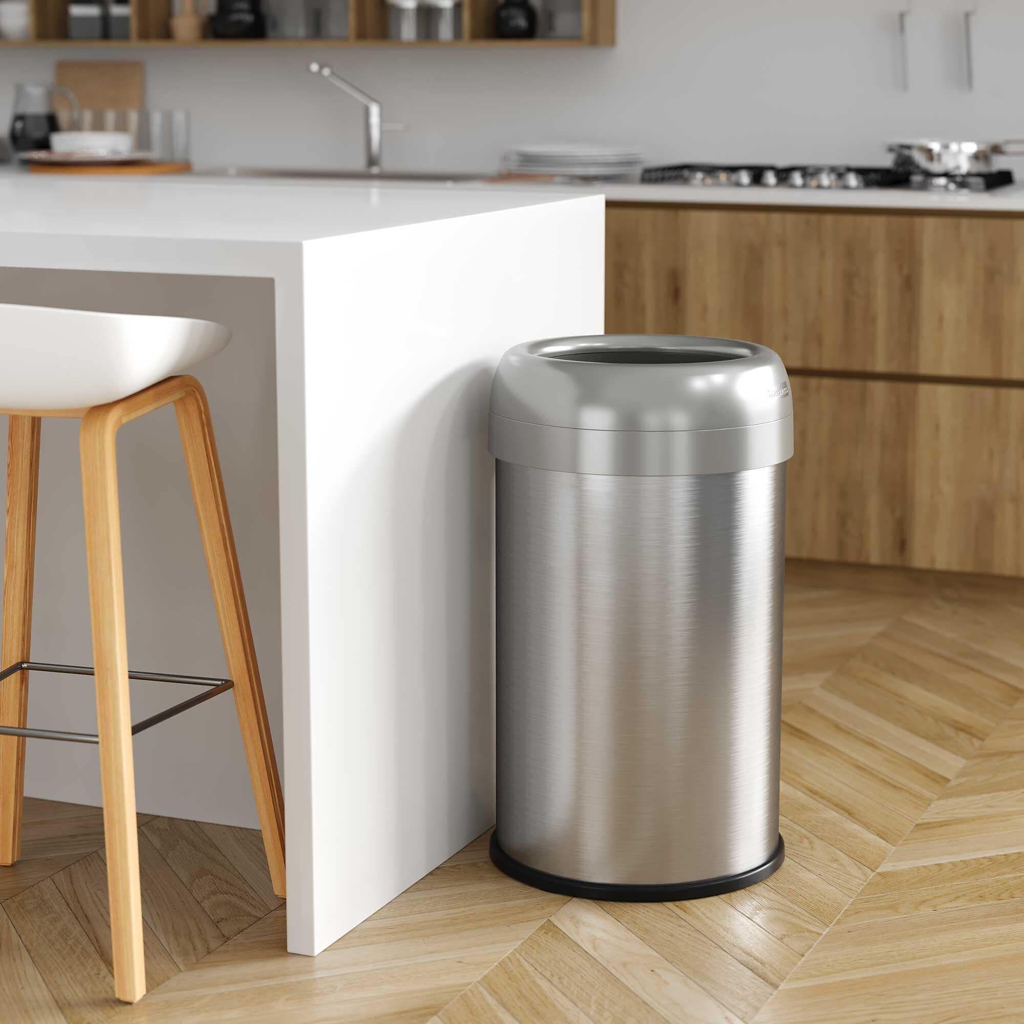 halo Stainless Steel Round Open Top Trash Can with Dual AbsorbX Odor Control System, Silver, Silver, 13 Gal. (OT13STR) Sansujyuku sansujyuku.com