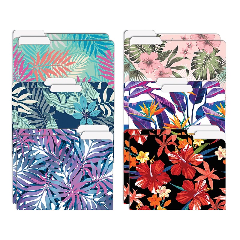 Better Office Tropical Floral Heavyweight File Folders, 1/3-Cut Tab, Letter Size, Assorted Colors, 12/Pack (80018-12PK) image 1