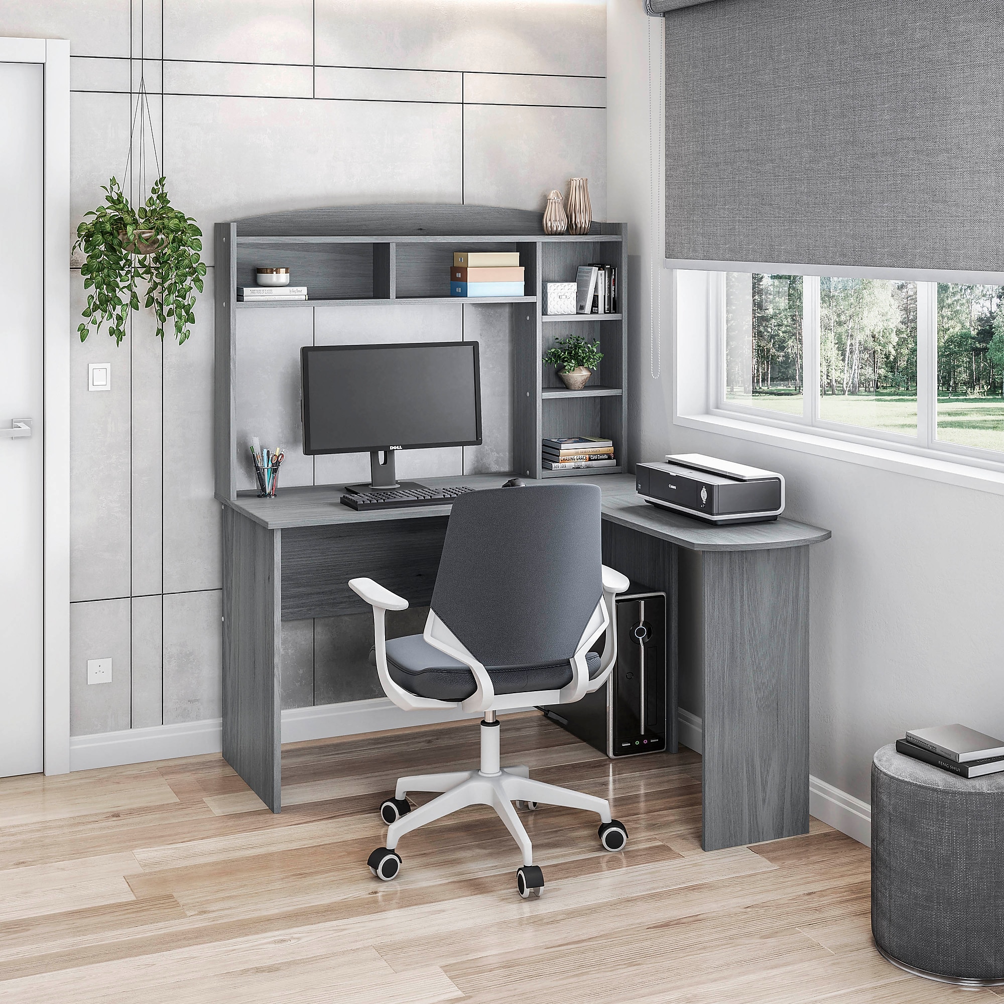 Techni Mobili 47″ Modern L-Shaped Desk with Hutch, Gray (RTA-8410-GRY) Sansujyuku sansujyuku.com