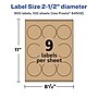 Avery Laser/Inkjet Multipurpose Circle Labels, 2.5" Dia, Kraft Brown, 900/Box (94502)~#|#~6F044581-9A67-49F5-A2617BB1BF007B51_sc7