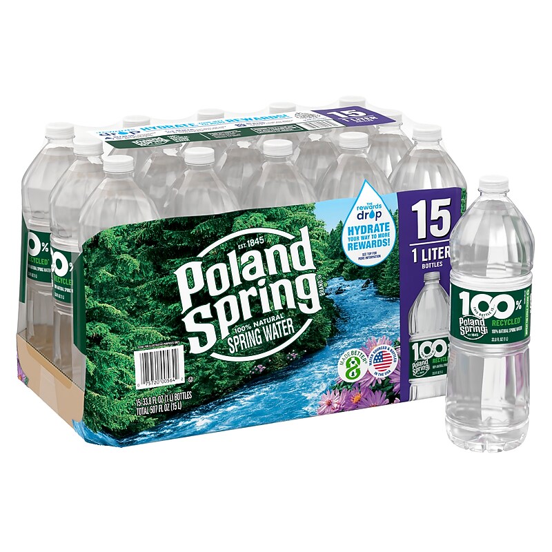 Poland Spring 100% Natural Spring Water, 33.8 oz. Plastic Bottles, 15/Carton (12349654) image 1