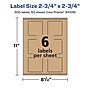 Avery Laser/Inkjet Square Multipurpose Labels, 2.75" x 2.75", Kraft Brown, 300 Labels/Box ( 94109)~#|#~6F29A578-51CA-41FB-BF2BE992DC78ADAE_sc7
