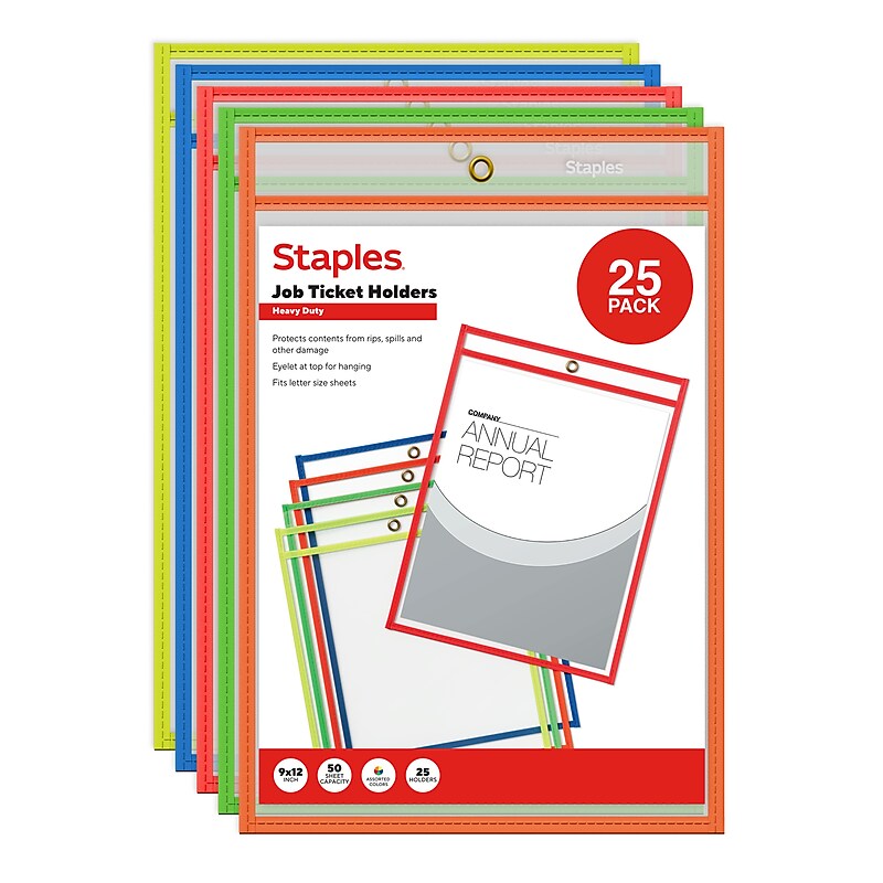 Staples Heavyweight Stitched Job Ticket Holder, 9" x 12", Assorted Colors, 25/Pack (ST63076) image 1