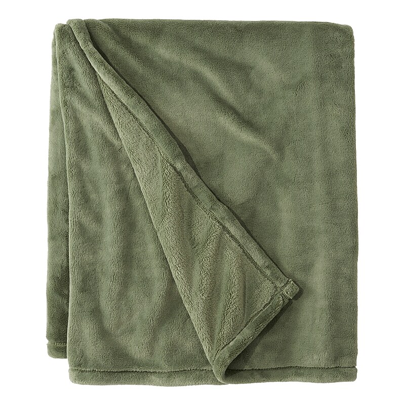 L.L.Bean Wicked Plush Throw, Large, Deep Olive (1000153072) image 1