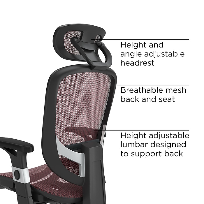 Staples Hyken Ergonomic Mesh Swivel Task Chair, Maroon Staples Hyken Ergonomic Mesh Swivel Task Chair, Maroon