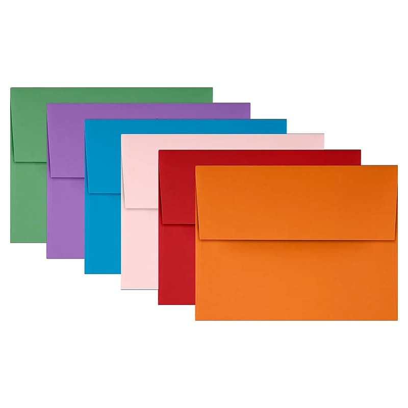 JAM Paper A2 Colored Invitation Envelopes, 4 3/8" x 5 3/4", Assorted Colors, 150/Pack (956A2brogvy) image 1