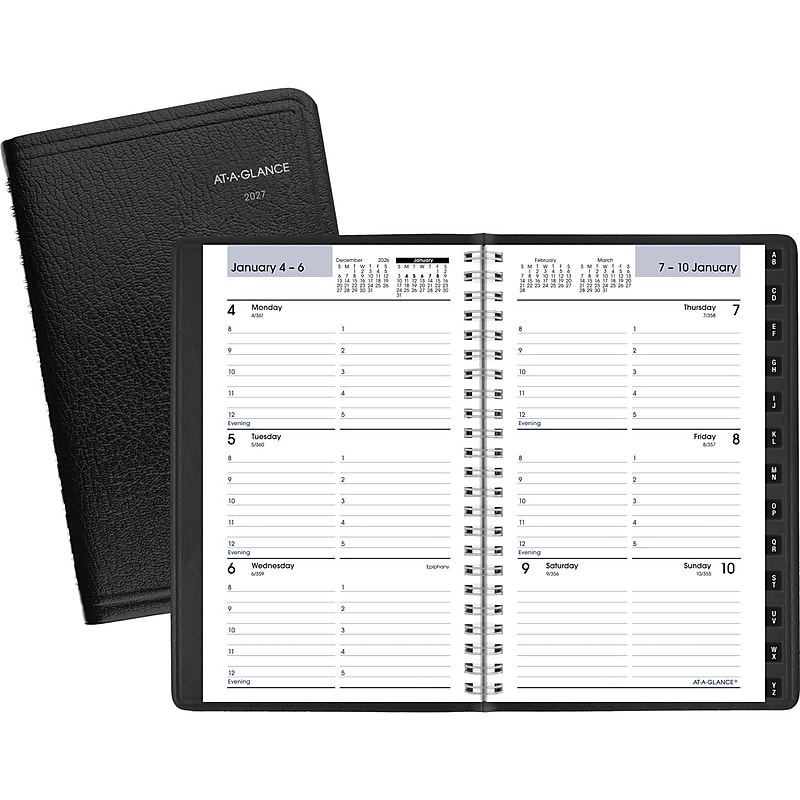 2027 AT-A-GLANCE DayMinder 5" x 8" Weekly Appointment Book, Faux Leather Cover, Black (G210-00-27) image 1