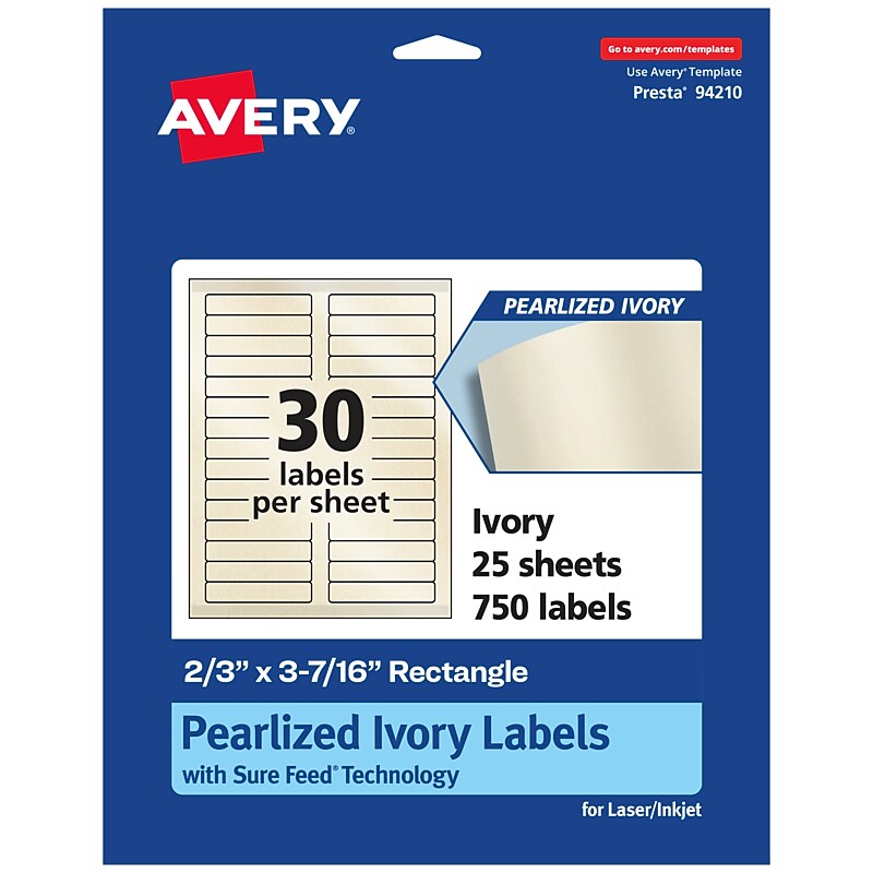 Avery Pearlized Ivory Rectangle Multipurpose Labels, 2/3" x 3-7/16", Ivory, 750/Pack (94210) image 1