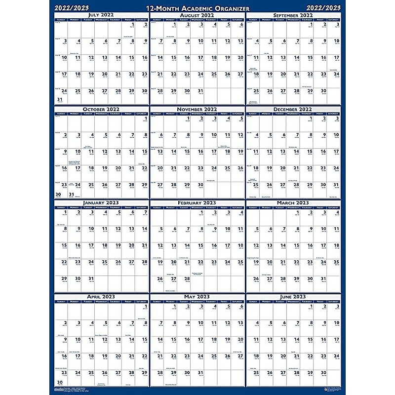 2024-2025 House of Doolittle 18" x 24" Academic Monthly Dry Erase Wall Calendar, Reversible, Blue (HOD3965) image 1