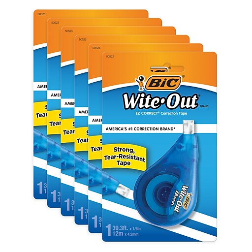 BIC Wite-Out EZ Correct Correction Tape, White, Pack of 6 (BICWOTAPP11-6)