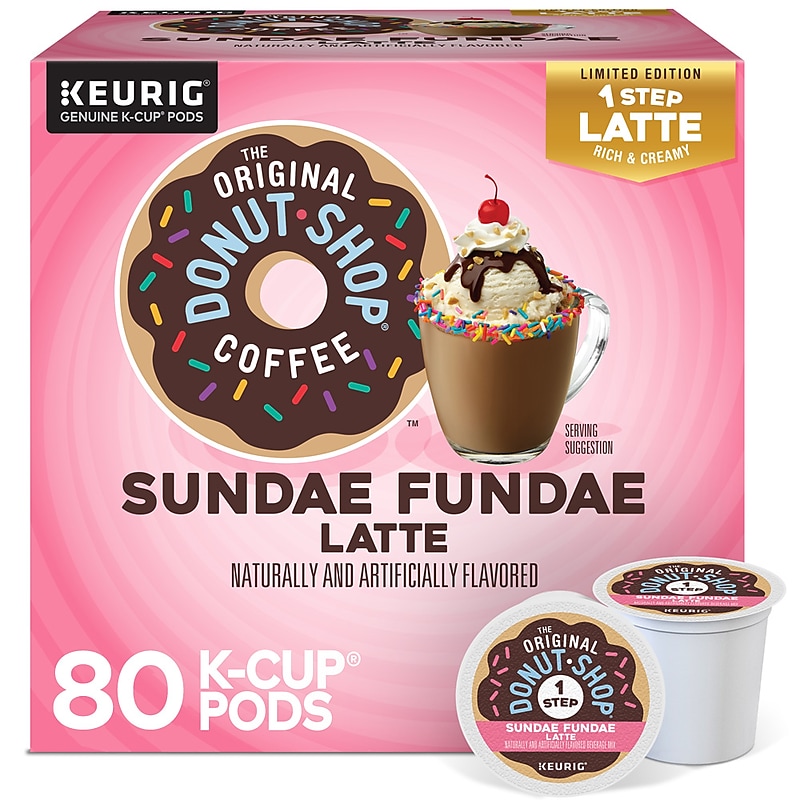 The Original Donut Shop One-Step Sundae Fundae Latte Coffee, Keurig K-Cup Pod, Dark Roast, 20/Box, 4 Boxes/Carton image 1