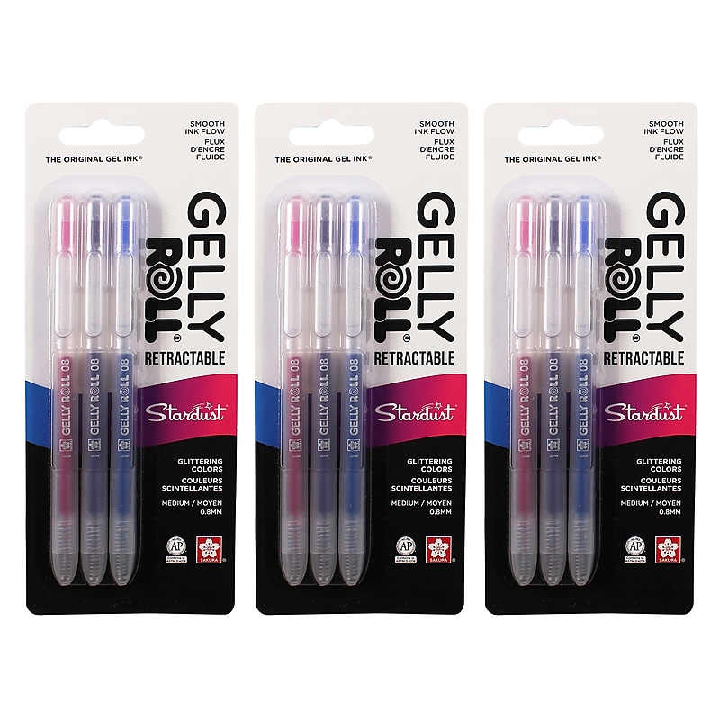 Sakura Stardust Retractable Pen, Liquid Ink, Assorted Ink, 3/Bundle (SAK50603-3) image 1