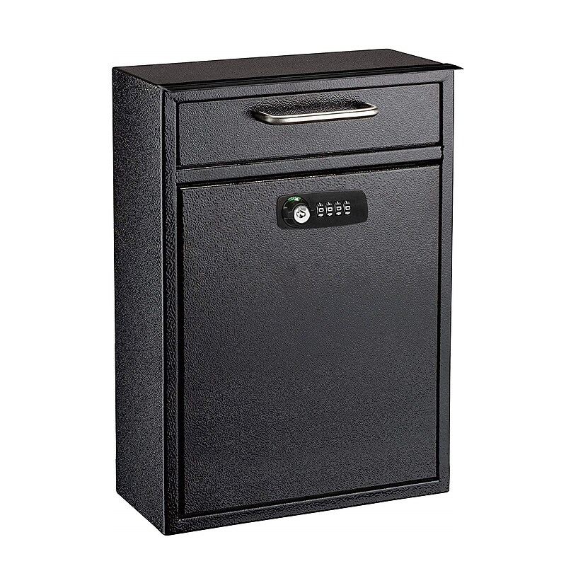 AdirOffice Wall Mounted Drop Box Indoor/Outdoor Interoffice Mailbox, Black (631-04-BLK-KC) image 1