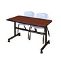 Regency Kobe 48" Flip Top Mobile Training Table- Cherry & 2 'M' Stack Chairs- Grey~#|#~6F5394EA-6C4F-44D3-BD7C77D3C0C256E5_sc7