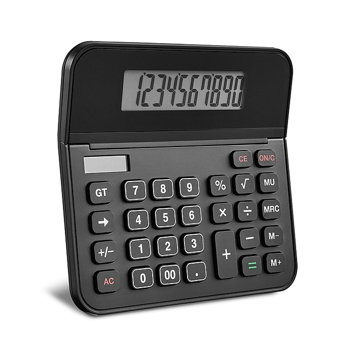 Staples 10-Digit Battery & Solar Basic Desktop Calculator, Black