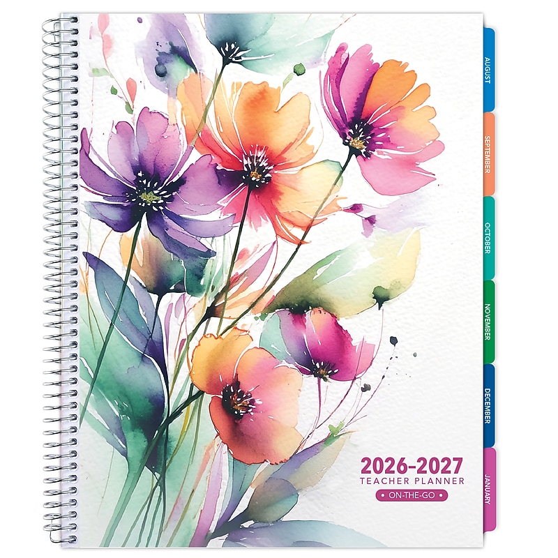 2026-2027 Excello Brands 8.5" x 11" Academic Weekly & Monthly Teacher Planner, Paperboard Cover, Rainbow Floral (TP-AY26-0053) image 1