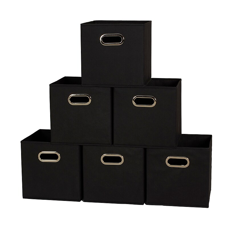 Household Essentials Medium Folding Fabric Storage Cube, 11" x 11"x 11", 23 Qt., Black, 6/Pack (80-1) image 1