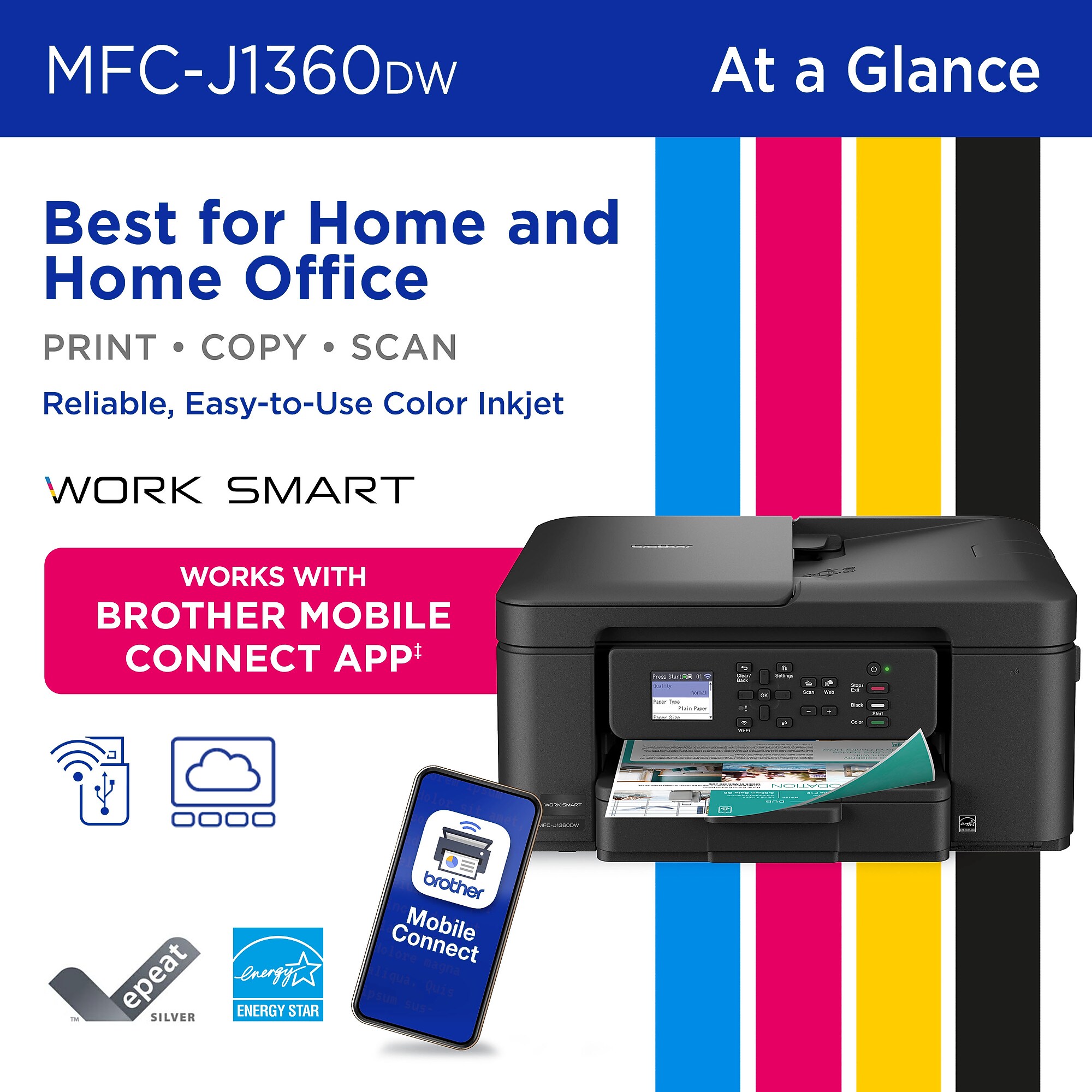 Brother Work Smart MFC-J1360DW Wireless Color All-In-One Inkjet Printer, Best for Home Office, Ink Subscription Service Included Sansujyuku sansujyuku.com