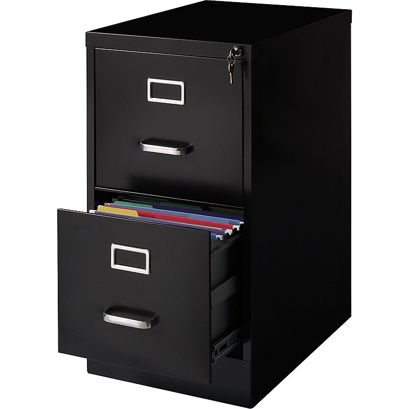 Staples 2-Drawer Mobile Vertical File Cabinet, Letter Size, Lockable, 27.95"H x 14.9"W x 24.4"D, Black (59555/25420) image 1