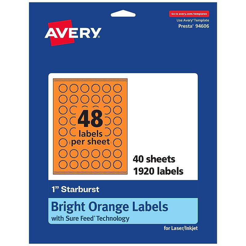 Avery Burst Multipurpose Labels, 1", Bright Orange, 1920/Pack (94606) image 1