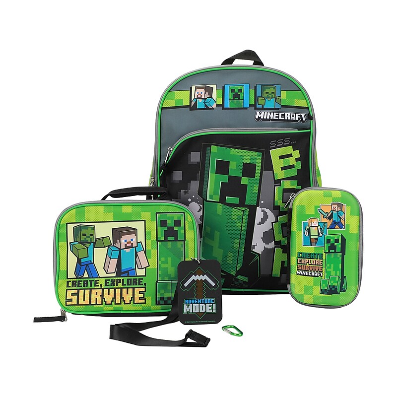Bioworld Kids' 6-Piece Minecraft Backpack Set, Medium, Green/Black (B1Y68B6MNCSB00) image 1