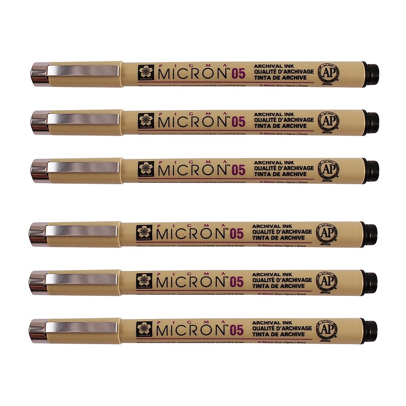 Sakura Pigma Micron Pen, Fineliner, Black Ink, 6/Pack (SAKXSDK0549-6) image 1