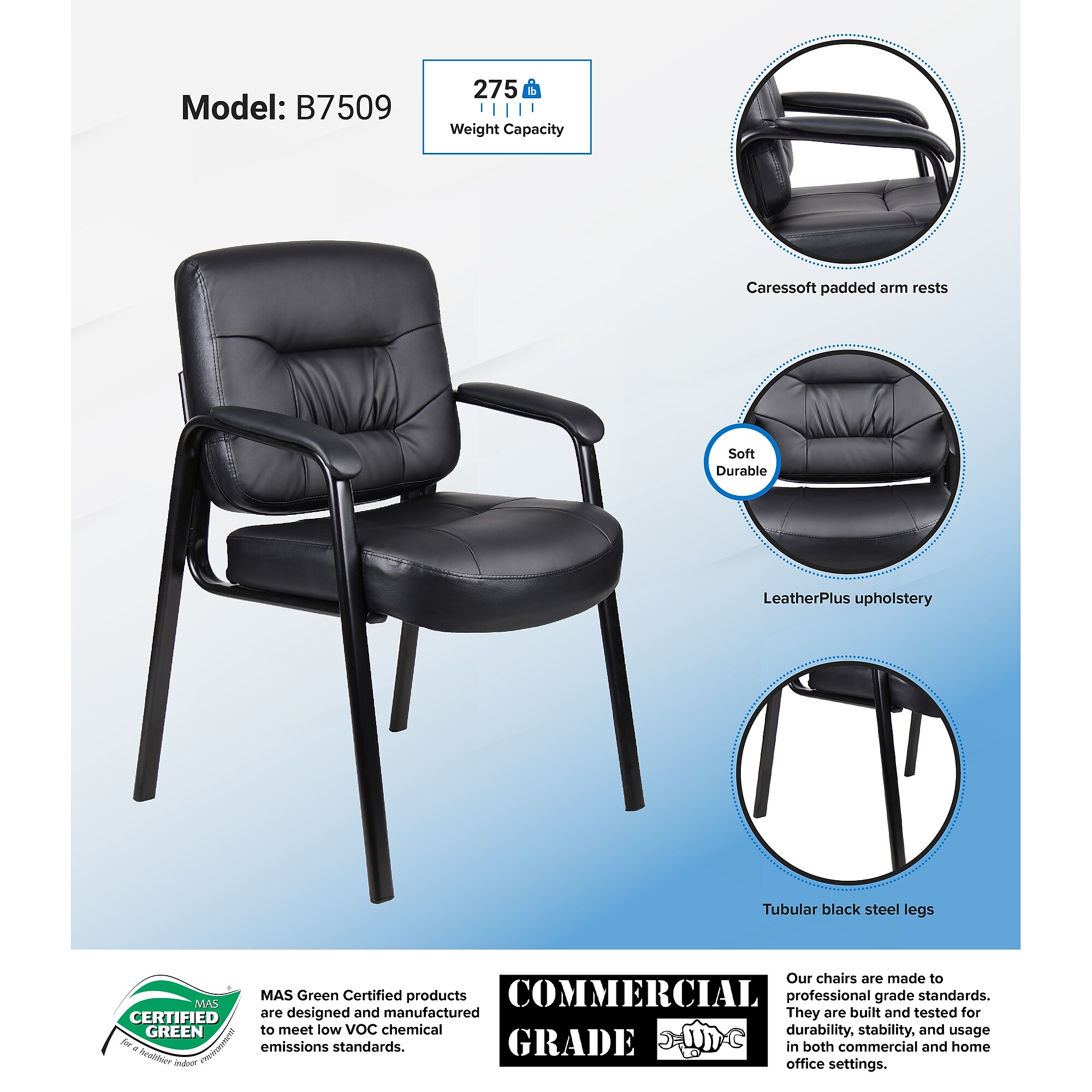 Boss Office Products LeatherPlus Guest Chair, Black (B7509) Sansujyuku sansujyuku.com