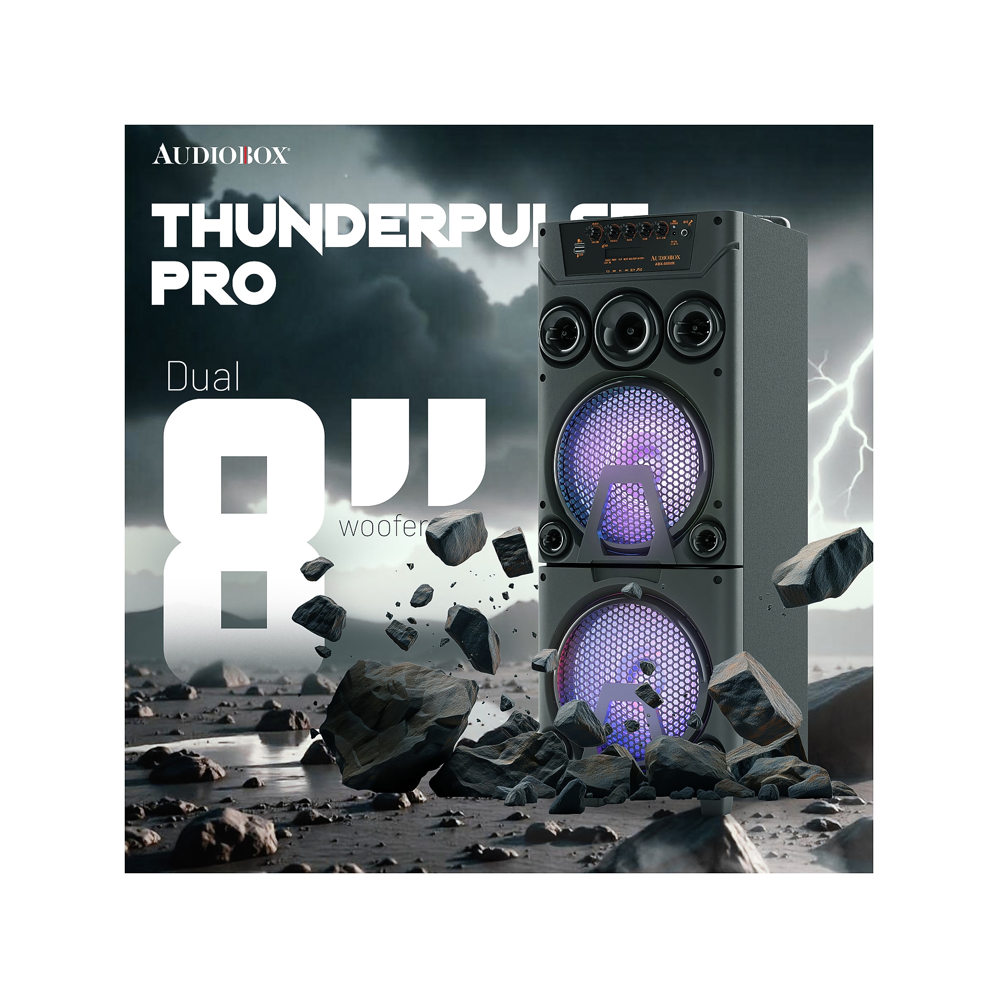 Audiobox Wireless Bluetooth Party Speaker with Dual 8-In. Woofers, Lights, Wireless Mics, WaveSync & Remote, Black (ABX-8080R) Sansujyuku sansujyuku.com