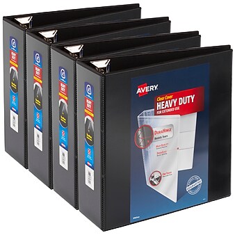 Avery EZD Heavy Duty 4" 3-Ring View Binders, D-Ring, Black, 4/Pack (79604CT)