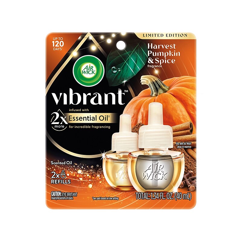 Air Wick Vibrant Scented Oil Warmer Refill, Harvest Pumpkin & Spice, 1.34 oz., 2/Pack (62338-03435) image 1