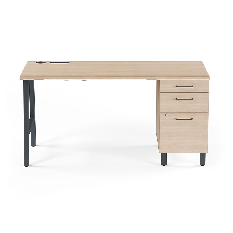 Union & Scale™ Essentials 60"W Single Pedestal Desk, Natural (UN60419) image 1