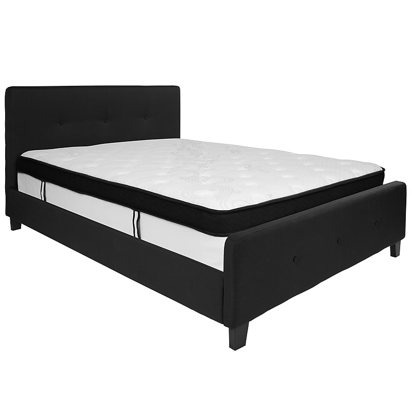 Flash Furniture Tribeca Tufted Upholstered Platform Bed in Black Fabric with Memory Foam Mattress, Queen (HGBMF23) image 1