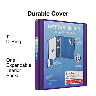 Staples 1" 3-Ring Better Binder, Purple (19065)