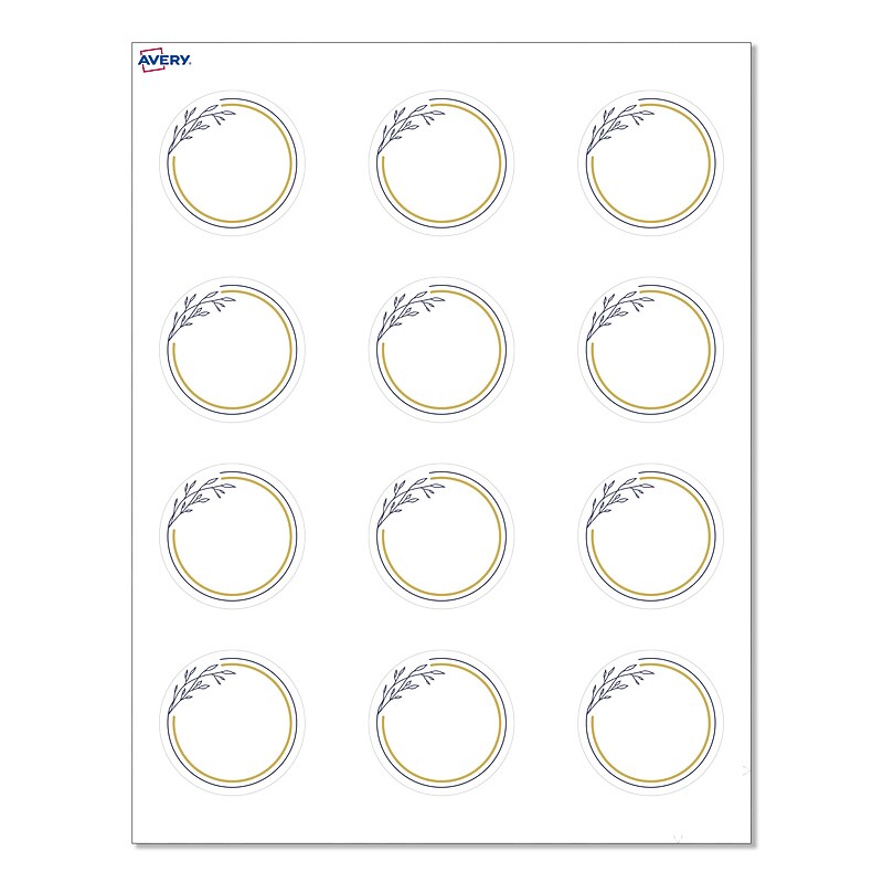 Avery Gold & Navy Border w/ Florals Matte Blank Card, White, 120/Pack (S00-D30) image 1