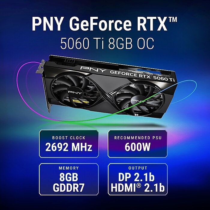 PNY NVIDIA GeForce RTX 5060 Ti OC Dual Fan PCIe 5.0 8GB GDDR7
