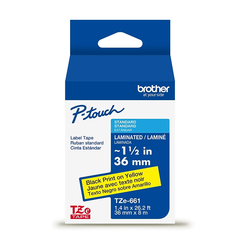Brother P-touch Laminated Label Tape, 1-1/2" x 26.2', Black on Yellow (TZe661) image 1