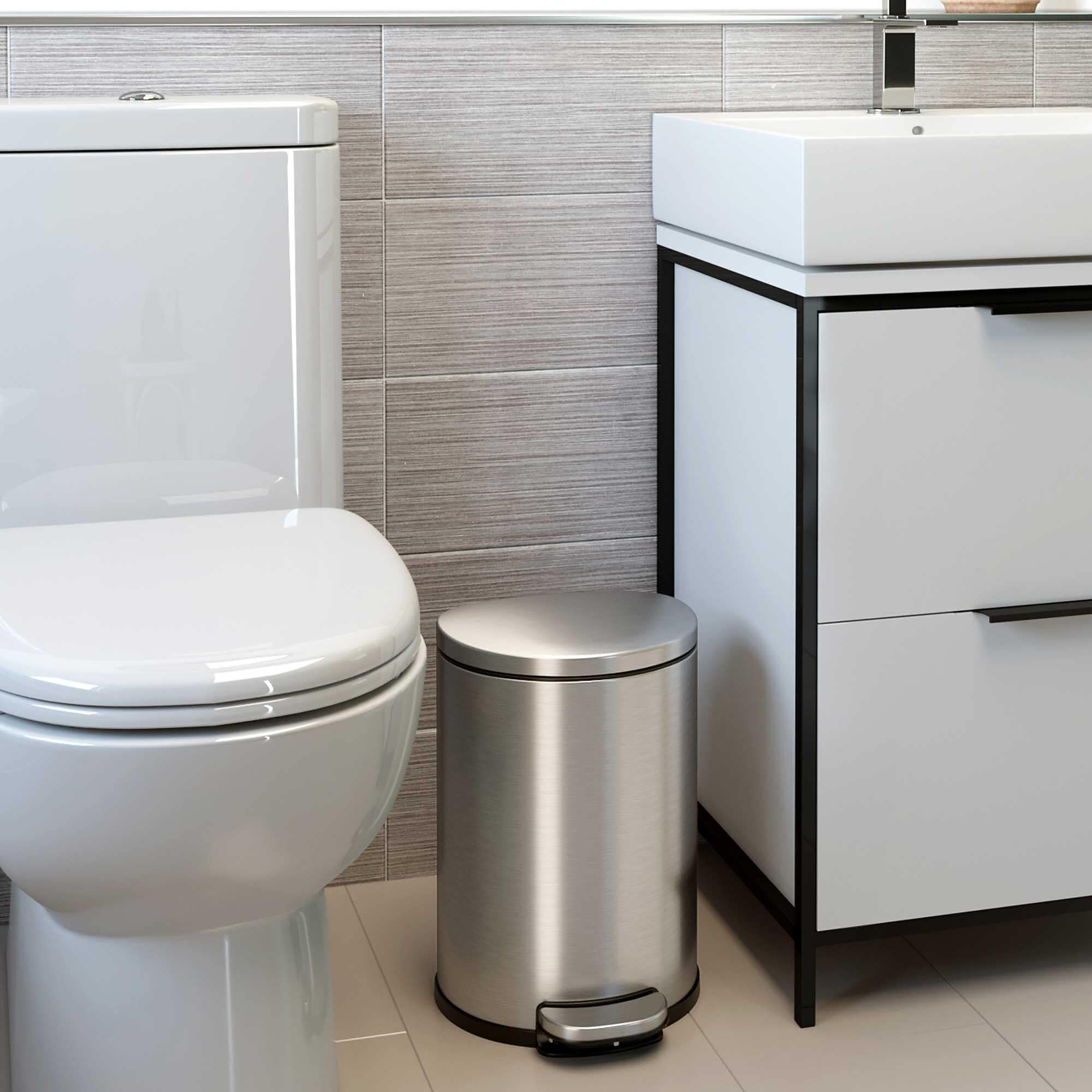 iTouchless SoftStep Semi-Round Stainless Steel Step Trash Can with Hinged Lid, 1.85 Gallon (IP02DSS) Sansujyuku sansujyuku.com