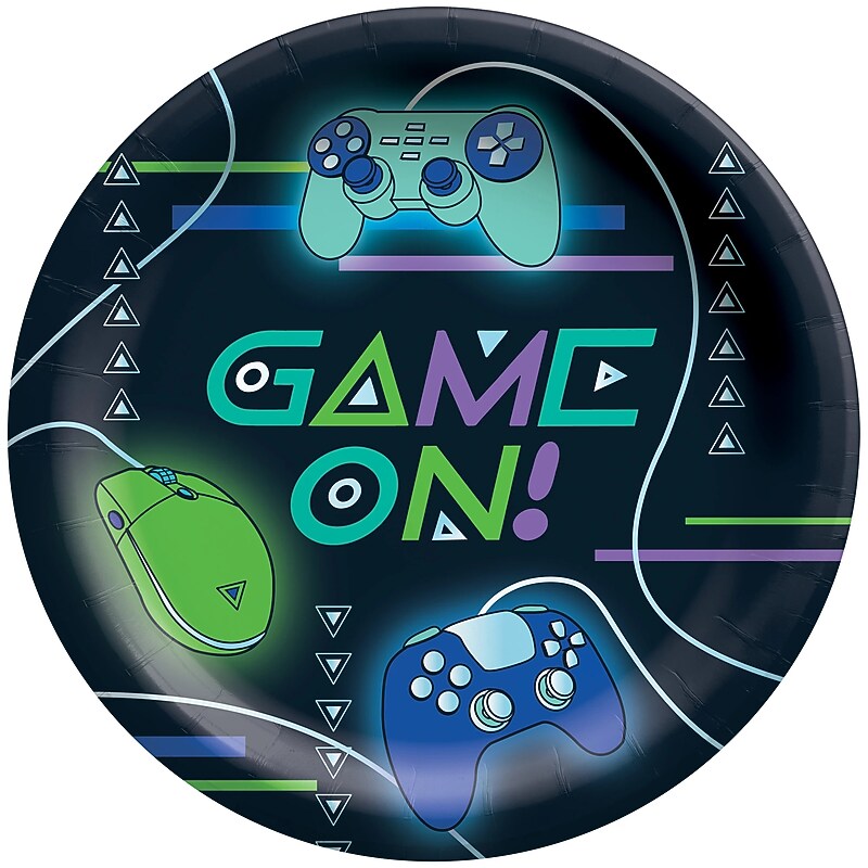 Party City Game On 9" Paper Plates, Multicolored, 8 Plates/Pack (AM554899) image 1