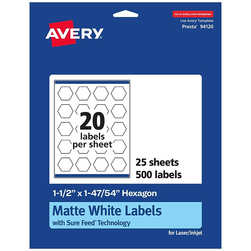Avery Laser/Inkjet Multipurpose Labels, 1.8704"  x 1.5", Matte White, 500/Pack (94120) image 1