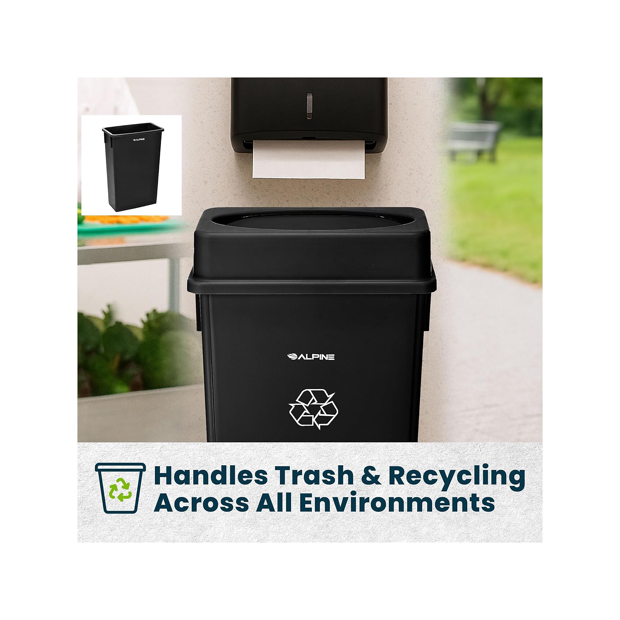 Alpine Industries Plastic Indoor Slim Commercial Trash Can with Lid, 23 Gallon, Black (477-BLK-PKG1) Sansujyuku sansujyuku.com