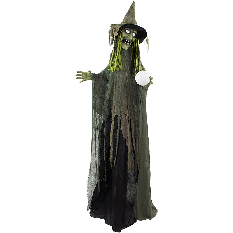 Haunted Hill Farm Life-Size Animatronic Witch with Crystal Ball (HHWITCH-38FLSA) image 1