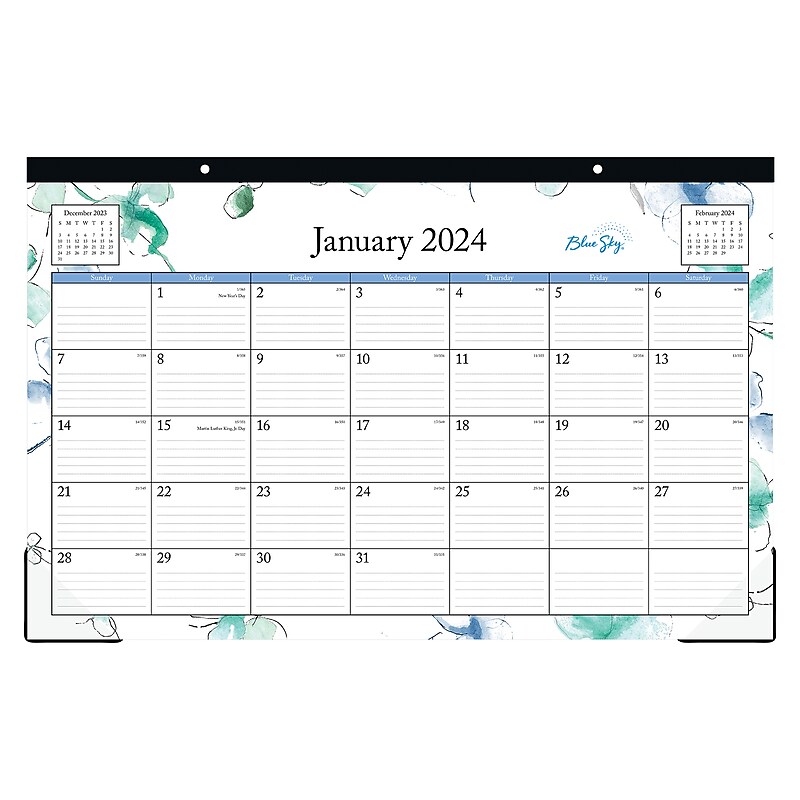 2024 Blue Sky Lindley 17" x 11" Monthly Desk Pad Calendar, Green/Blue (100024-24) image 1