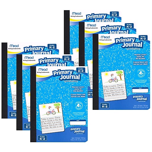 Mead Primary Journal, 7.5" x 9.5", Half Page Ruled, 100 Sheets Per Book, Pack of 6 (MEA095546