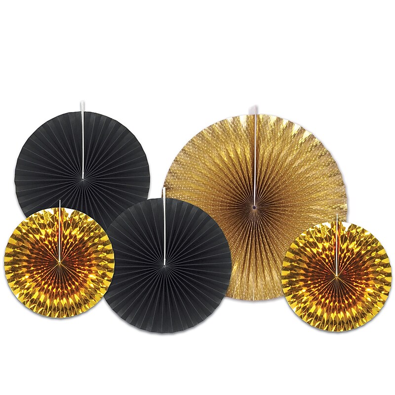 Beistle Decorative Fans Party, Black & Gold, 2/Pack (53319) image 1