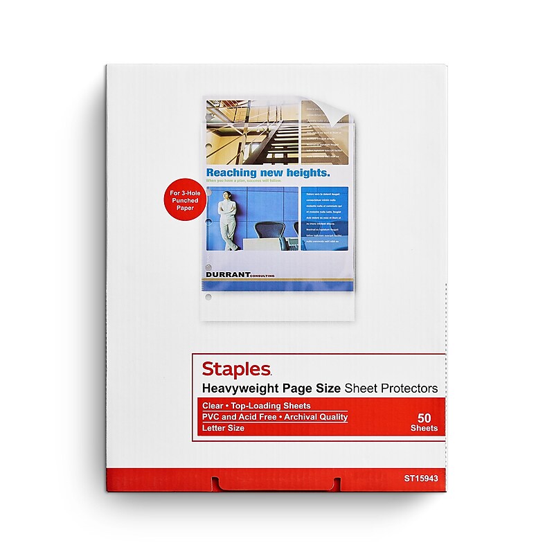 Staples Heavyweight Sheet Protector, 8.5" x 11", Clear, 50/Box (15943-CC) image 1