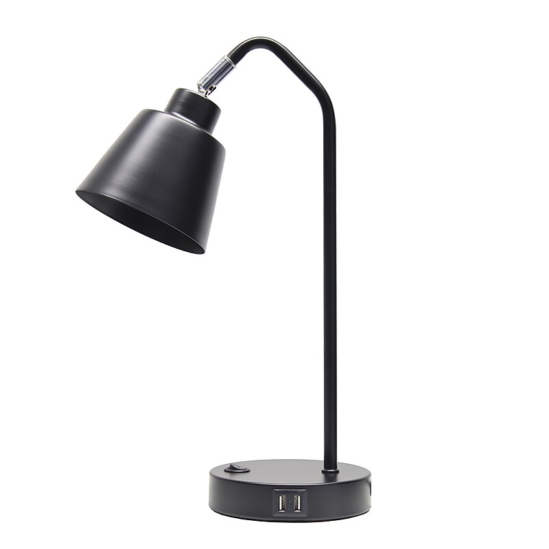 Simple Designs Sleek Essentials LED Desk Lamp, 16", with USB Ports, Black (LD1071-BLK) image 1