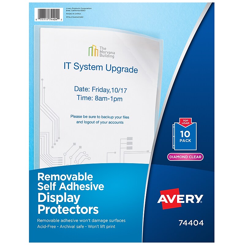 Avery Removable Plastic File Pocket, Diamond Clear, 10/Pack (AVE74404) image 1