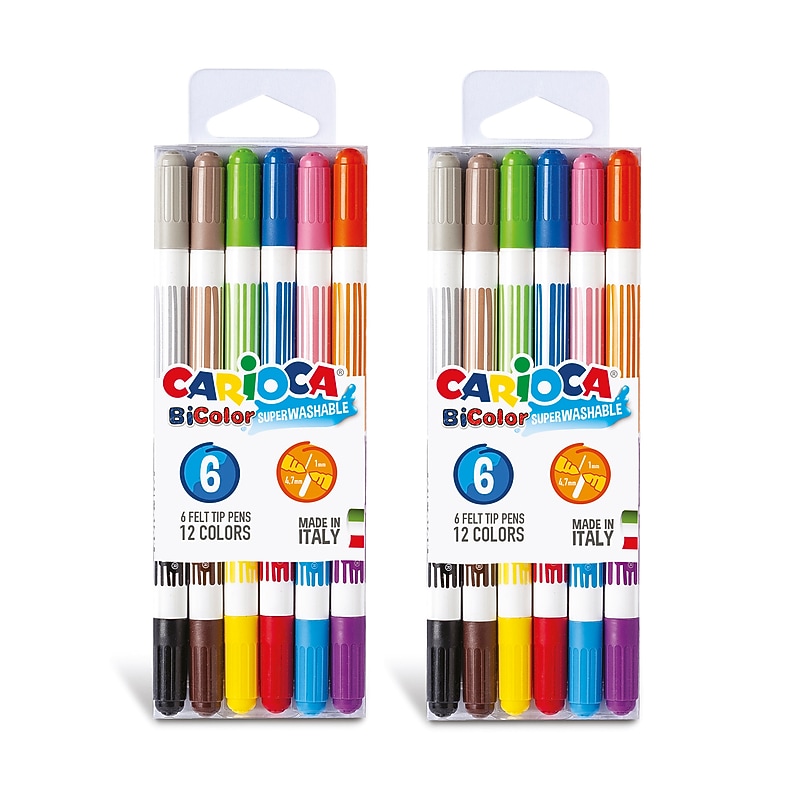 CARIOCA BiColor Washable Kids Markers, Twin Tip, Assorted Colors, 6/Pack, 2/Bundle (CRA42269-2) image 1
