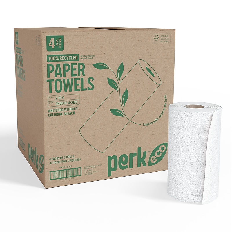 Perk™ Eco Recycled Paper Towels, 2-ply, 156 Sheets/Roll, 32 Rolls/Pack (PK63227CT) image 1